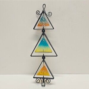 Vintage Art Deco Christmas Tree Suncatcher Wall Holiday Decor Metal And Glass
